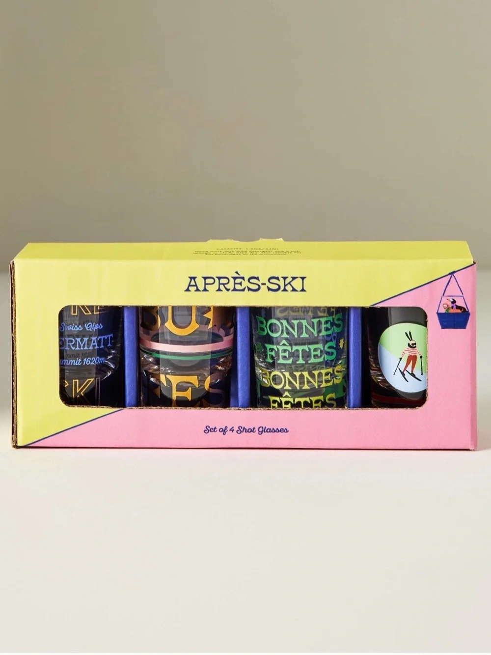 Anthropologie Apres Ski Shot Glasses Set of 4 NEW NIB